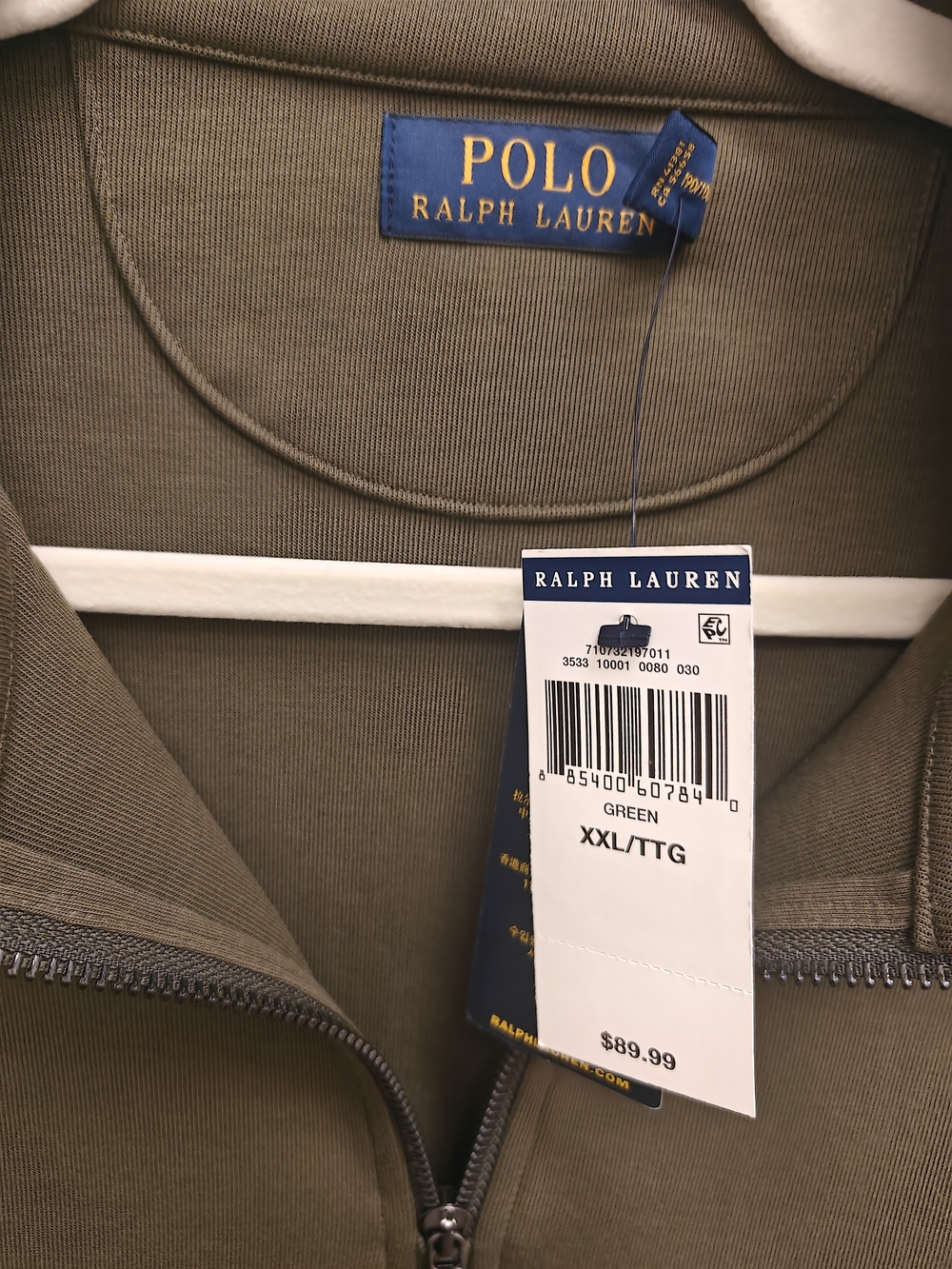 Ralph Lauren Olive Green Quarter-Zip Polo Sweater - Picture 2 of 4
